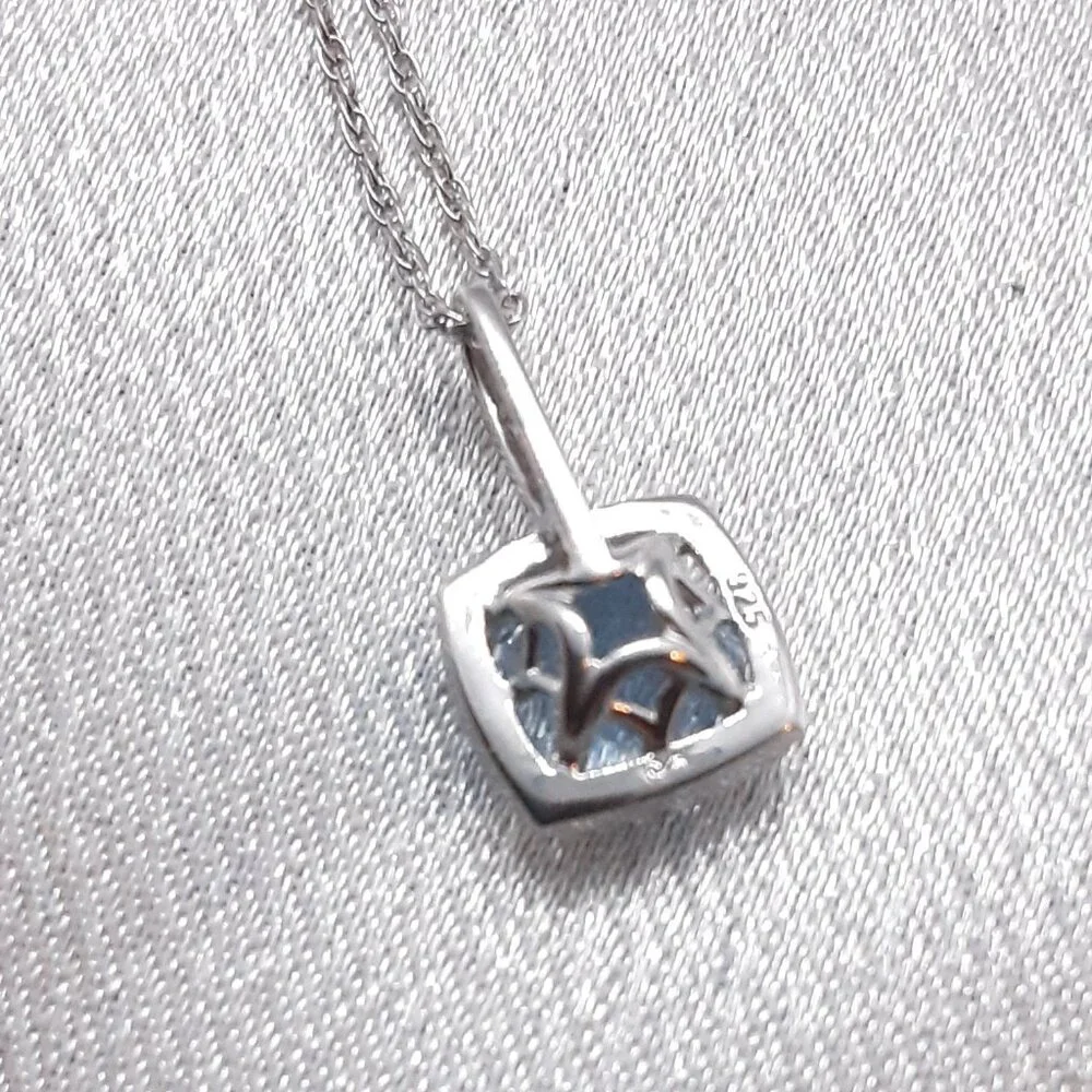 NEW sterling silver blue topaz and cz pendant necklace